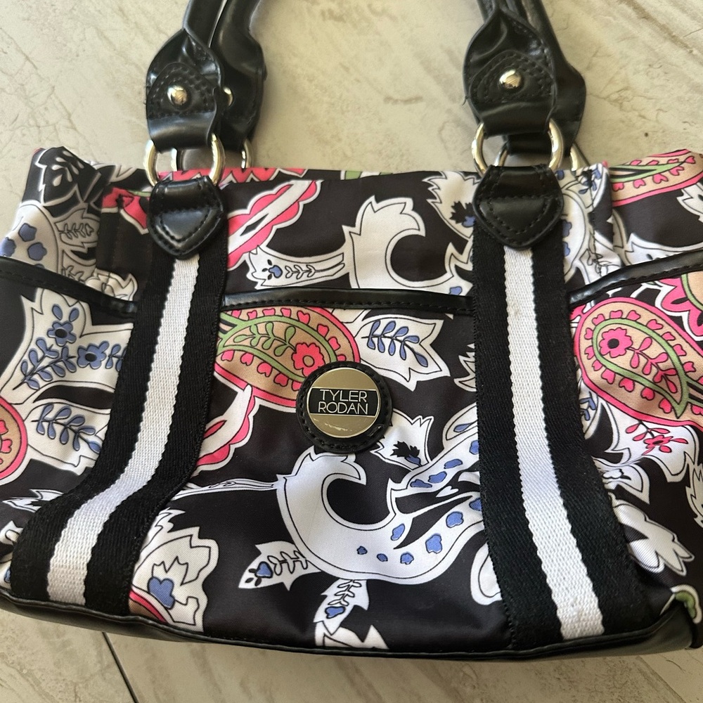 Tyler Rodan Black and Pink Paisley Shoulder Bag